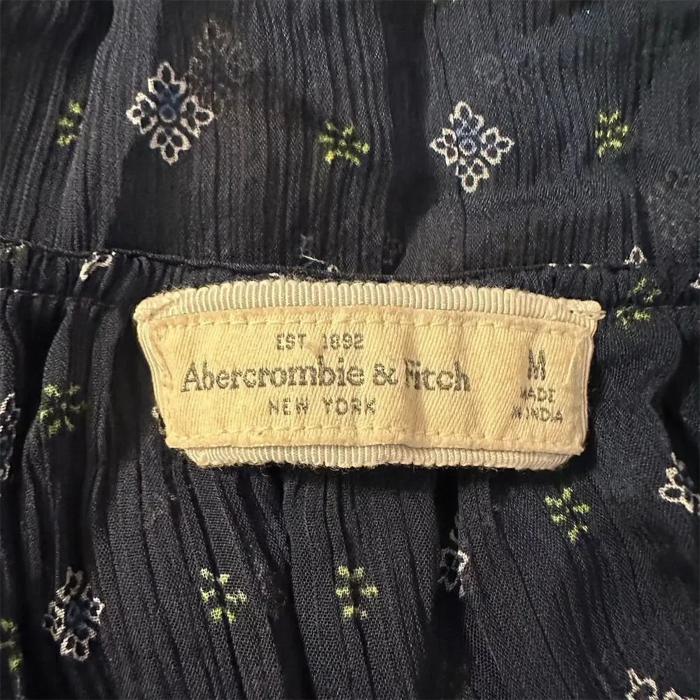 Abercrombie & Fitch Navy Sheer Smocked Peasant Top
